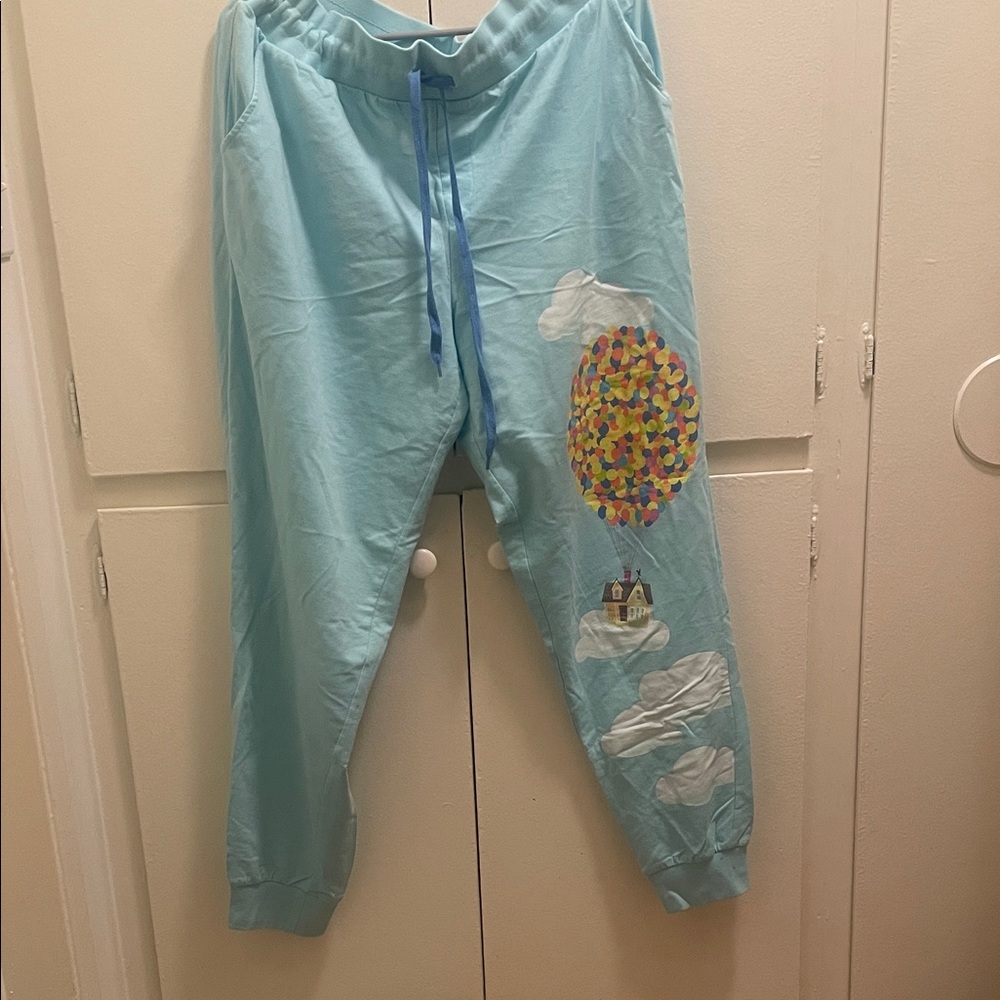 Disney Blue Pajama Pants with Colorful Balloon Design